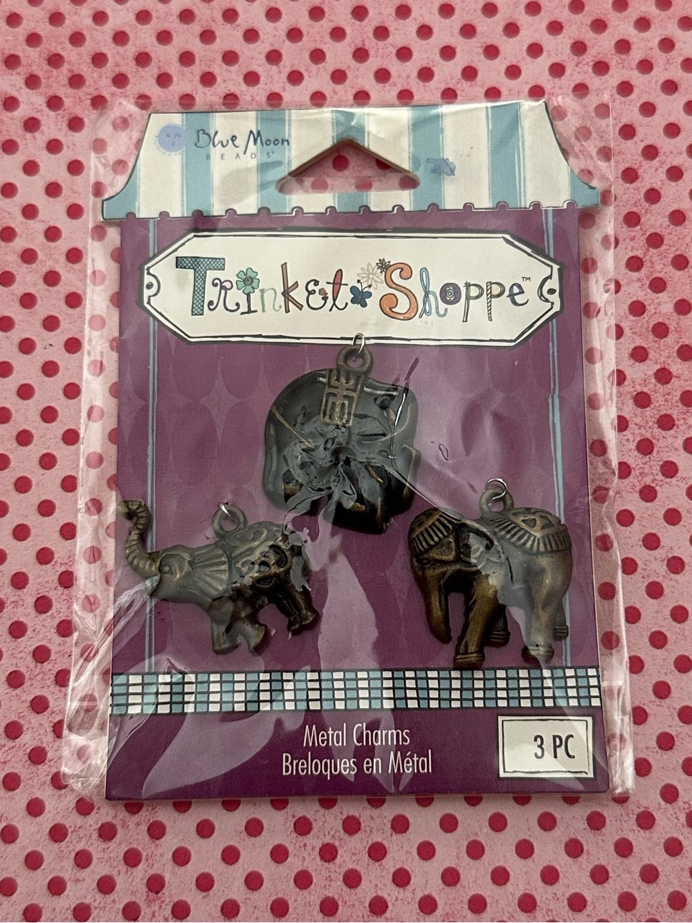 2010 Blue Moon Beads Trinket Shoppe Elephant Metal Charms 3 Piece Bronze